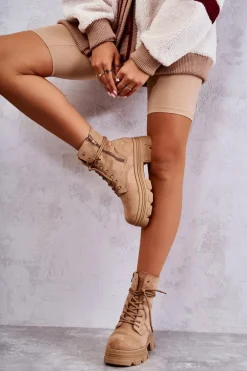 Zamszowe Botki Na Suwak Camel Marley