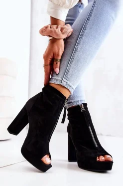 Zamszowe Botki Na Suwak Czarne Donnita