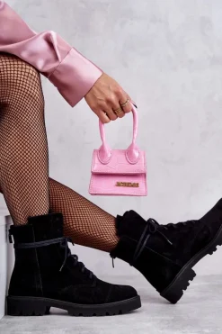 Zamszowe Botki Na Suwak Nicole 2754 Czarne