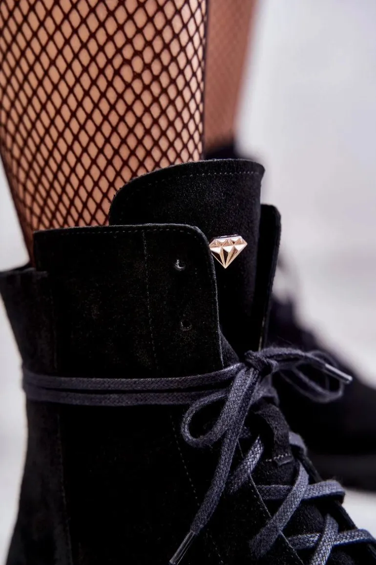 Zamszowe Botki Na Suwak Nicole 2754 Czarne