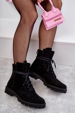 Zamszowe Botki Na Suwak Nicole 2754 Czarne