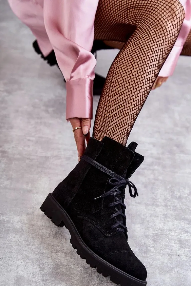 Zamszowe Botki Na Suwak Nicole 2754 Czarne