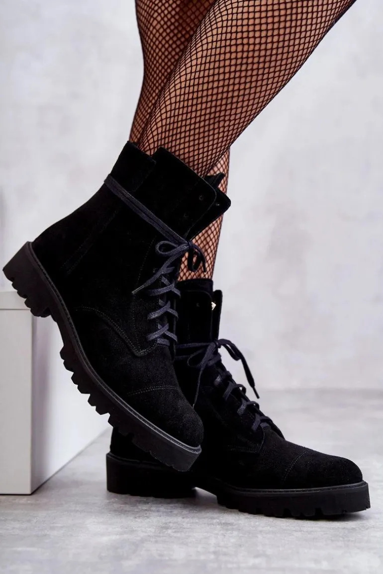 Zamszowe Botki Na Suwak Nicole 2754 Czarne