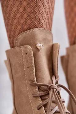 Zamszowe Botki Na Suwak Nicole 2754 Beżowe