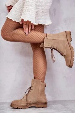 Zamszowe Botki Na Suwak Nicole 2754 Beżowe