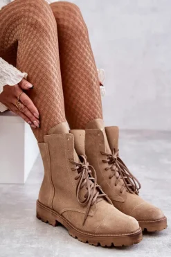 Zamszowe Botki Na Suwak Nicole 2754 Beżowe