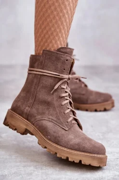 Zamszowe Botki Na Suwak Nicole 2754 Brązowe