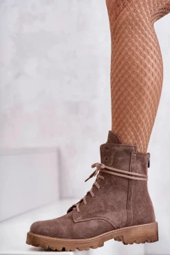 Zamszowe Botki Na Suwak Nicole 2754 Brązowe