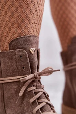 Zamszowe Botki Na Suwak Nicole 2754 Brązowe