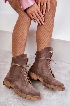 Zamszowe Botki Na Suwak Nicole 2754 Brązowe