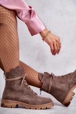 Zamszowe Botki Na Suwak Nicole 2754 Brązowe