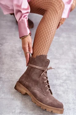 Zamszowe Botki Na Suwak Nicole 2754 Brązowe