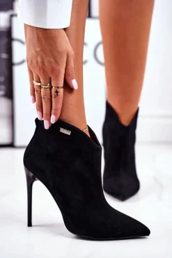 Zamszowe Botki Na Szpilce GOE GG2N3033 Czarne