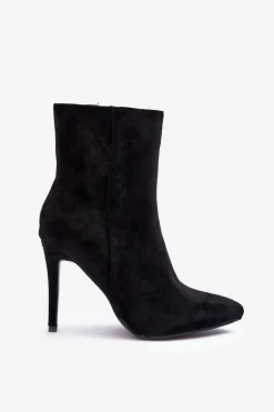 Zamszowe Botki Na Szpilce Czarne Eberpia