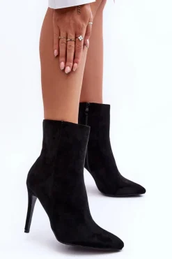 Zamszowe Botki Na Szpilce Czarne Eberpia