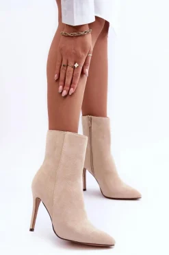 Zamszowe Botki Na Szpilce Jasnobeżowe Eberpia
