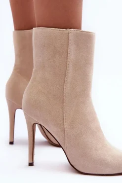 Zamszowe Botki Na Szpilce Jasnobeżowe Eberpia