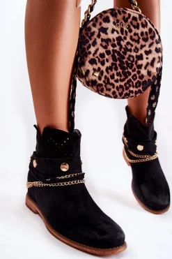 Zamszowe Botki Na Ukrytym Koturnie Czarne Verine