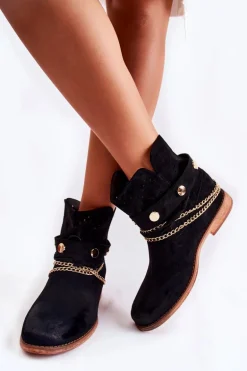 Zamszowe Botki Na Ukrytym Koturnie Czarne Verine