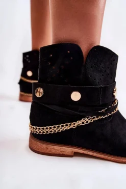 Zamszowe Botki Na Ukrytym Koturnie Czarne Verine