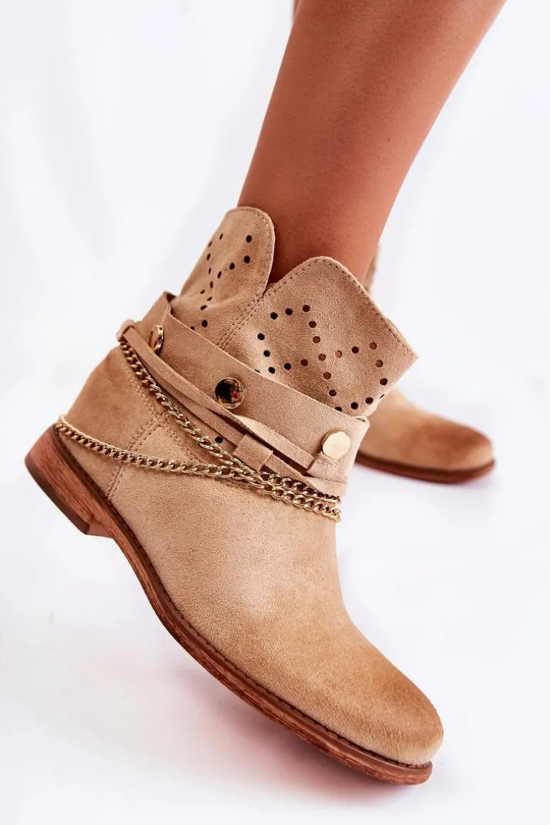 Zamszowe Botki Na Ukrytym Koturnie Beżowe Verine