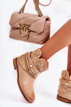 Zamszowe Botki Na Ukrytym Koturnie Beżowe Verine