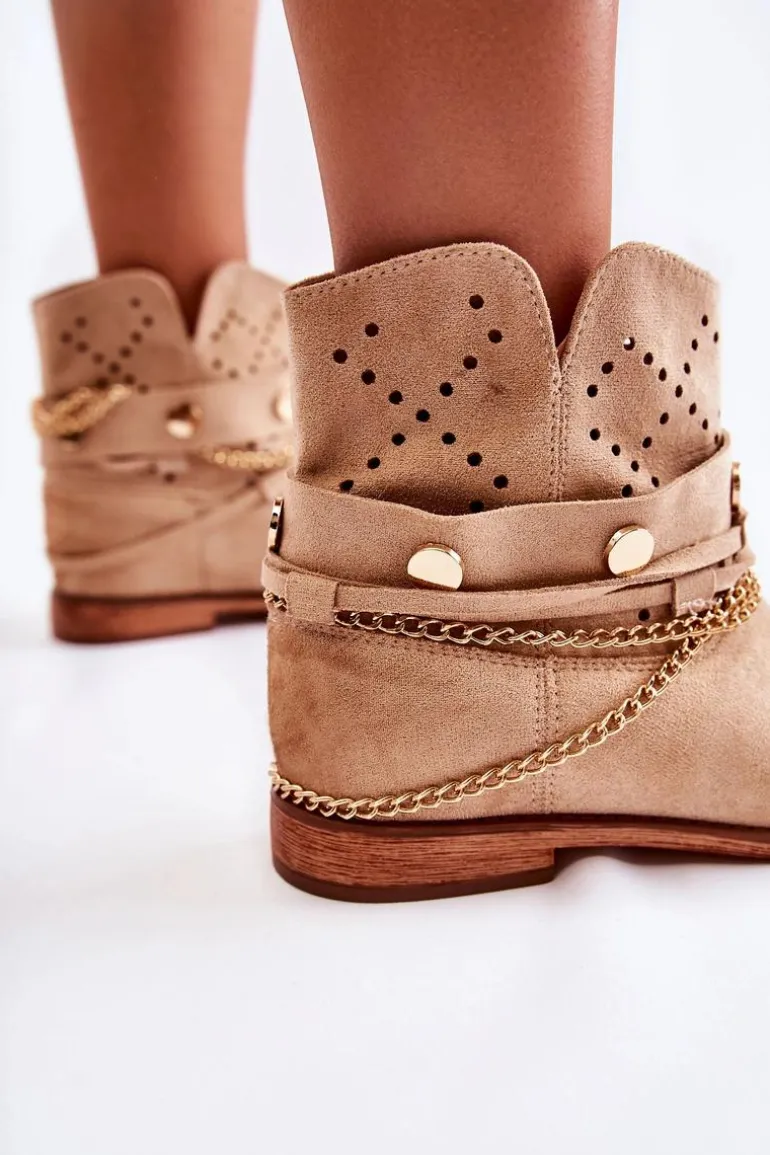 Zamszowe Botki Na Ukrytym Koturnie Beżowe Verine