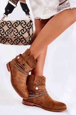 Zamszowe Botki Na Ukrytym Koturnie Brązowe Verine