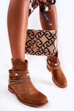 Zamszowe Botki Na Ukrytym Koturnie Brązowe Verine