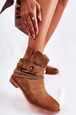 Zamszowe Botki Na Ukrytym Koturnie Brązowe Verine