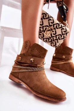 Zamszowe Botki Na Ukrytym Koturnie Brązowe Verine