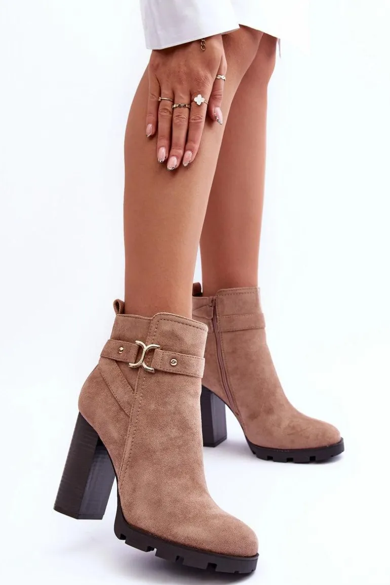 Zamszowe Botki Na Wysokim Słupku Beżowe Liani