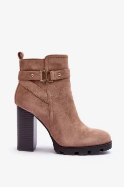 Zamszowe Botki Na Wysokim Słupku Beżowe Liani