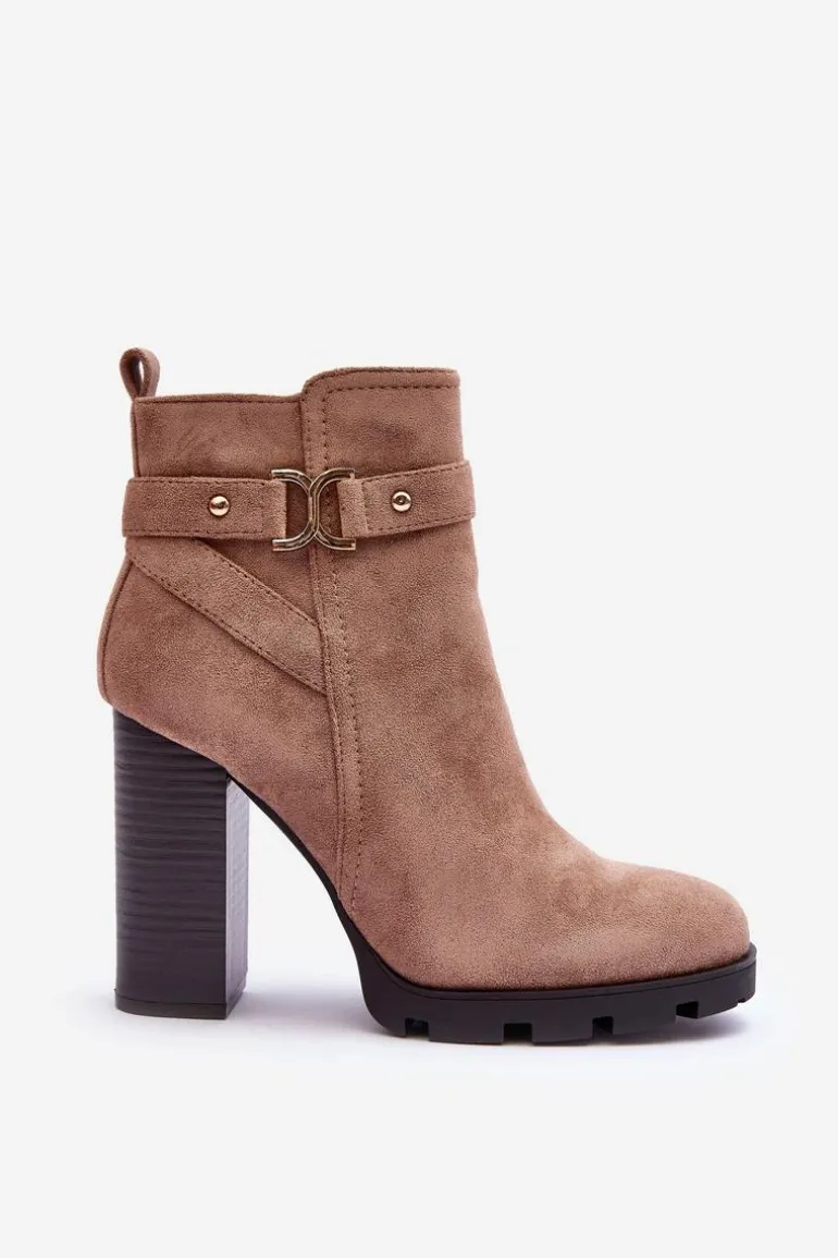 Zamszowe Botki Na Wysokim Słupku Beżowe Liani