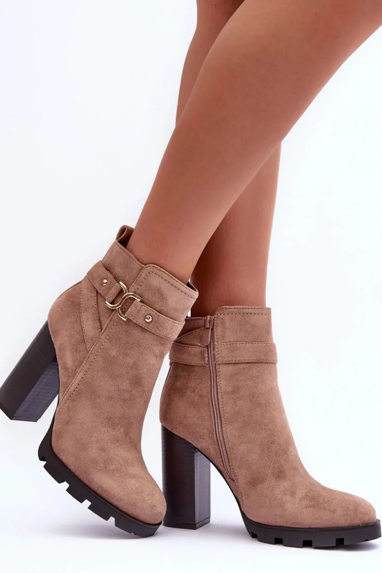 Zamszowe Botki Na Wysokim Słupku Beżowe Liani