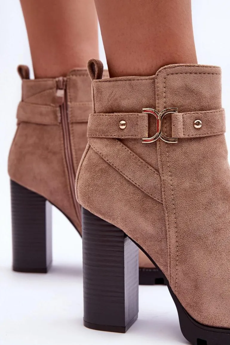 Zamszowe Botki Na Wysokim Słupku Beżowe Liani
