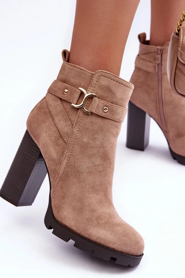 Zamszowe Botki Na Wysokim Słupku Beżowe Liani