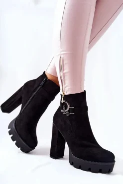 Zamszowe Botki Na Wysokim Obcasie Czarne Dianne