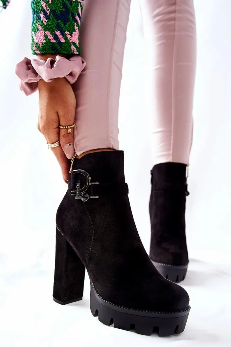 Zamszowe Botki Na Wysokim Obcasie Czarne Dianne