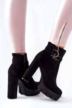 Zamszowe Botki Na Wysokim Obcasie Czarne Dianne