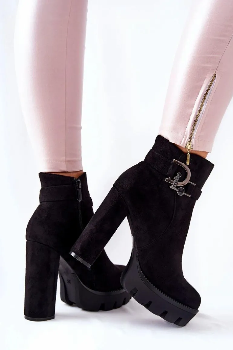 Zamszowe Botki Na Wysokim Obcasie Czarne Dianne
