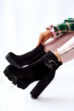 Zamszowe Botki Na Wysokim Obcasie Czarne Dianne