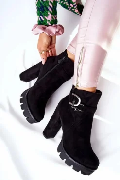 Zamszowe Botki Na Wysokim Obcasie Czarne Dianne