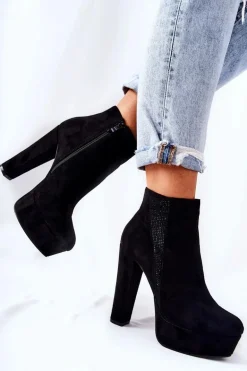 Zamszowe Botki Na Wysokim Obcasie Czarne Sarsea
