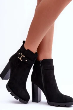 Zamszowe Botki Na Wysokim Słupku Czarne Liani