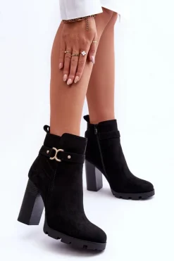 Zamszowe Botki Na Wysokim Słupku Czarne Liani