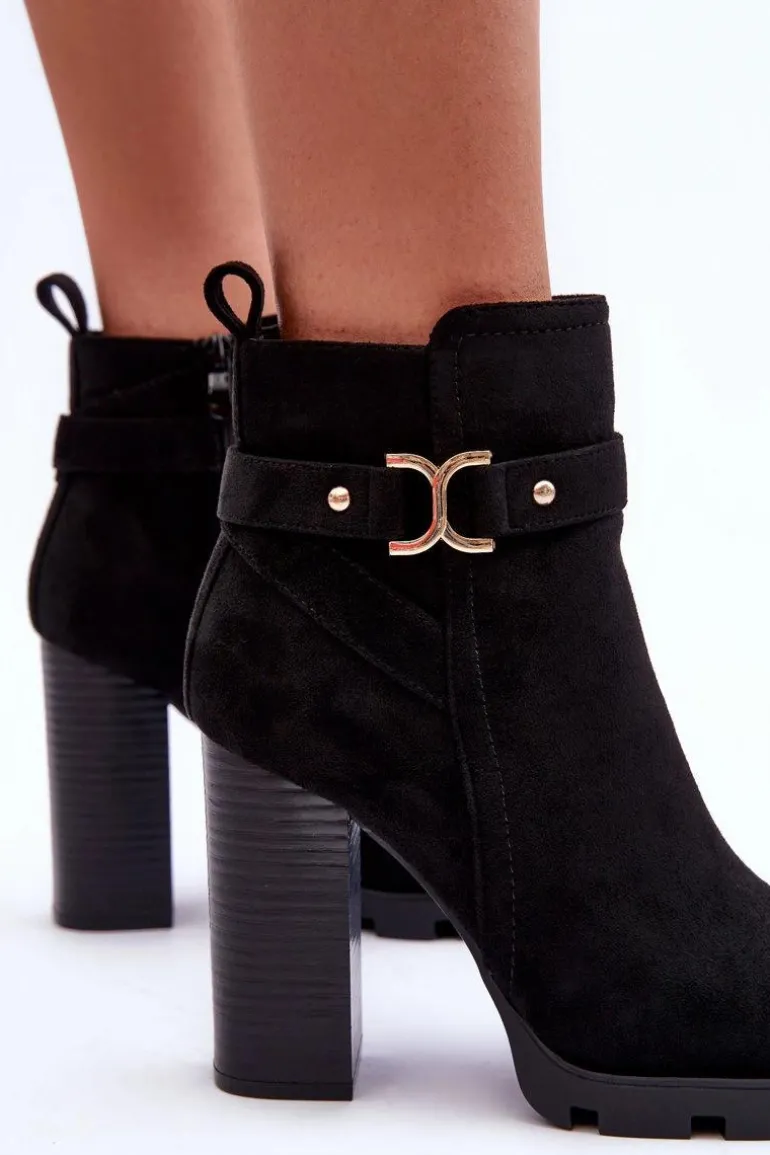 Zamszowe Botki Na Wysokim Słupku Czarne Liani