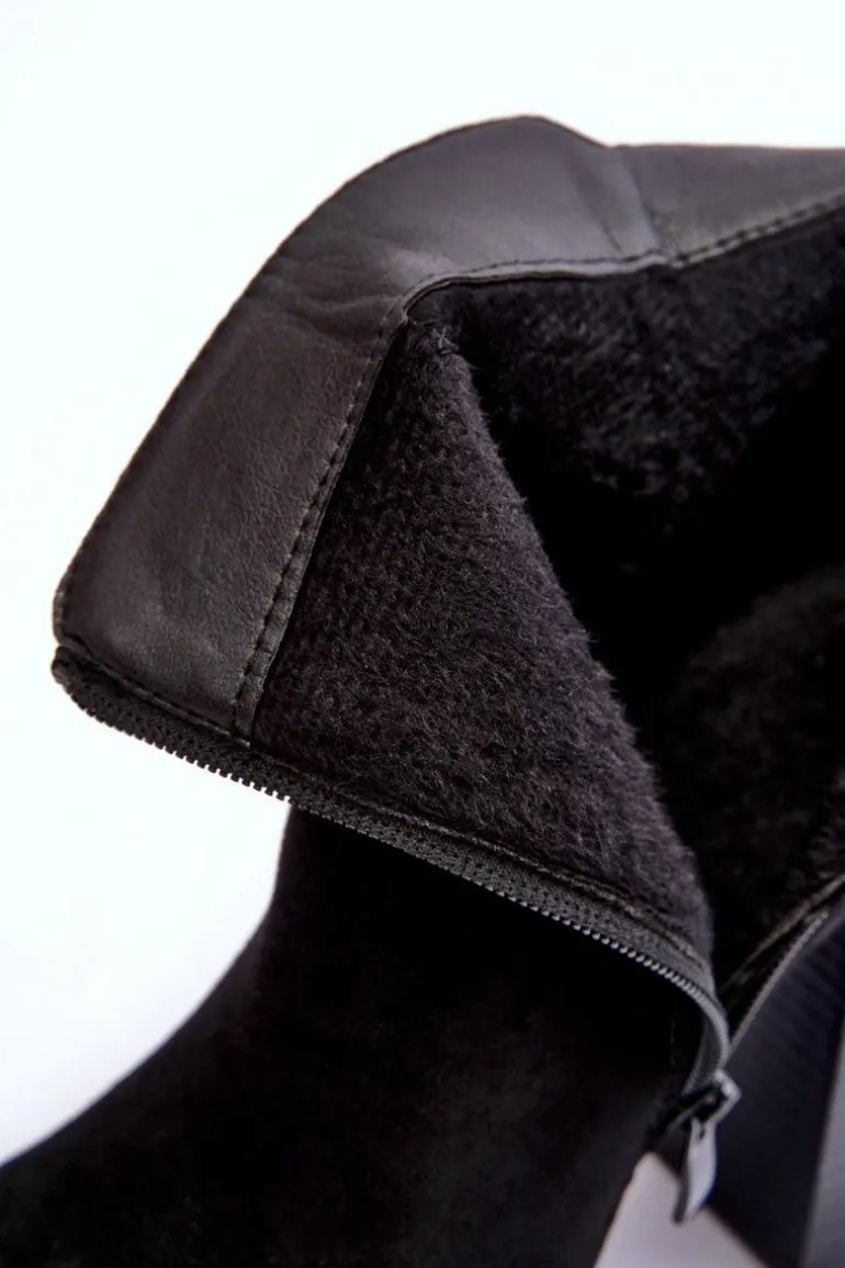 Zamszowe Botki Na Wysokim Słupku Czarne Liani