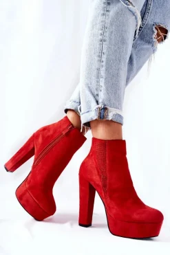 Zamszowe Botki Na Wysokim Obcasie Czerwone Sarsea