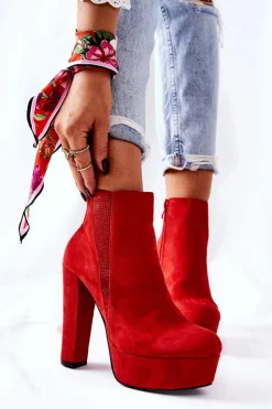 Zamszowe Botki Na Wysokim Obcasie Czerwone Sarsea